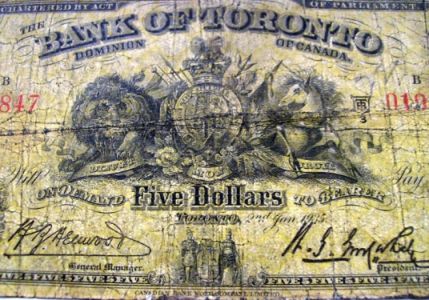 Old-Note--Bank-Of-Toronto--$-5---Jan.-2,-1935